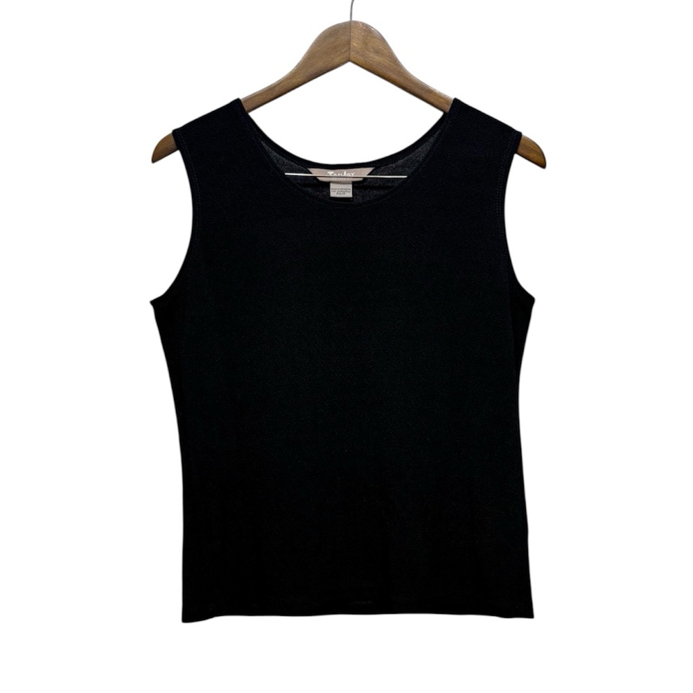 ✨$8 CLEAR-OUT✨ TanJay Petite Vintage Sleeveless Scoop Neck Tank Top Shirt Black - Picture 7 of 7